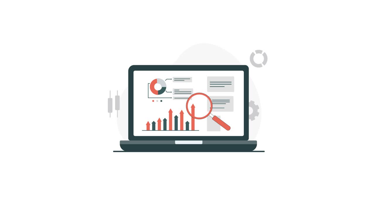 Digital Data Analysis on Laptop Screen with Magnifying Glass