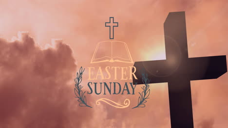 animación del domingo de pascua sobre la cruz y el cielo de la tarde