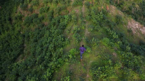 hombre corriendo por un sendero natural al aire libre rodeado de vegetación verde