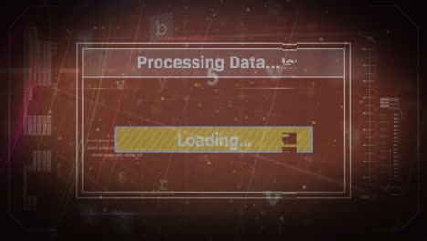 animation of network of connections, text and data processing over dark background