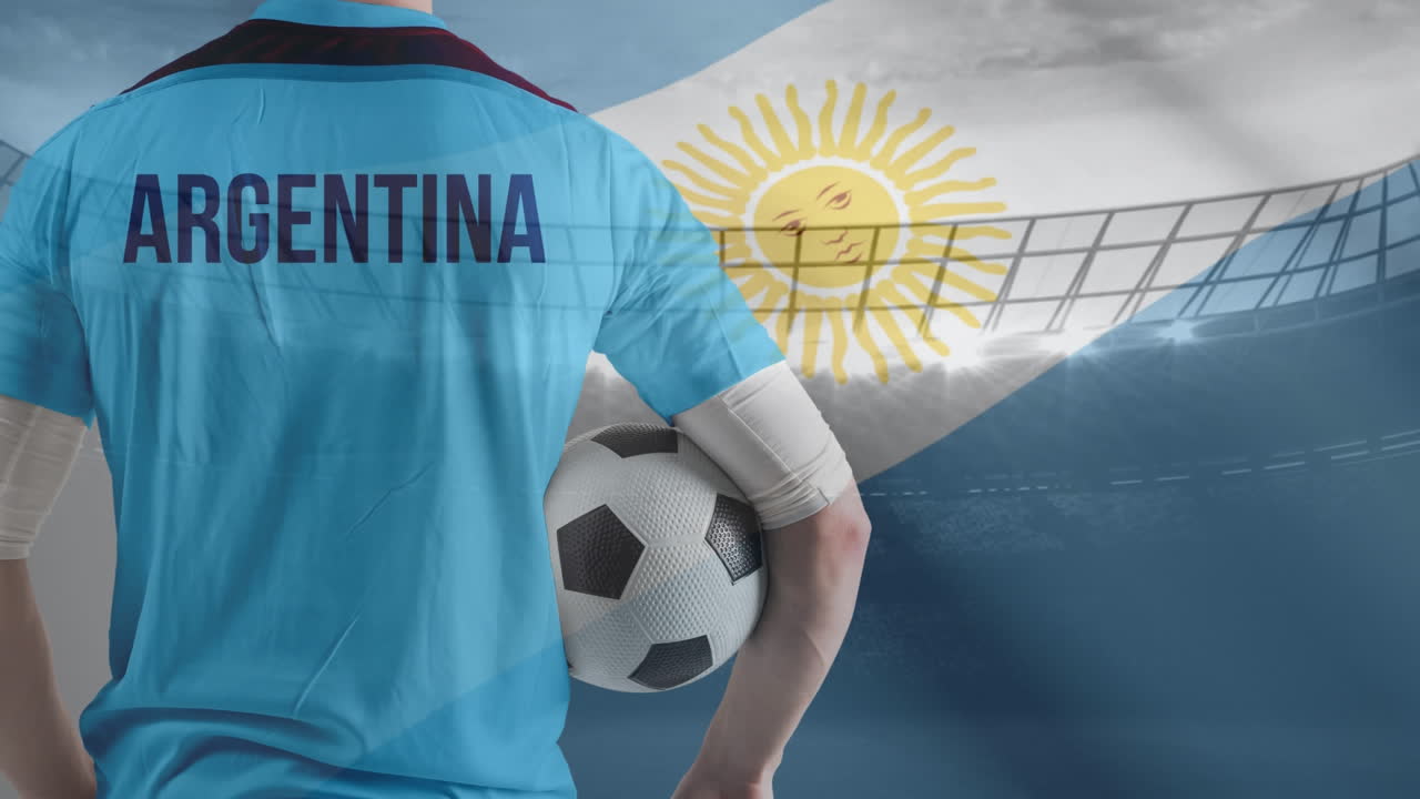juego de fútbol contra el fondo de la bandera argentina