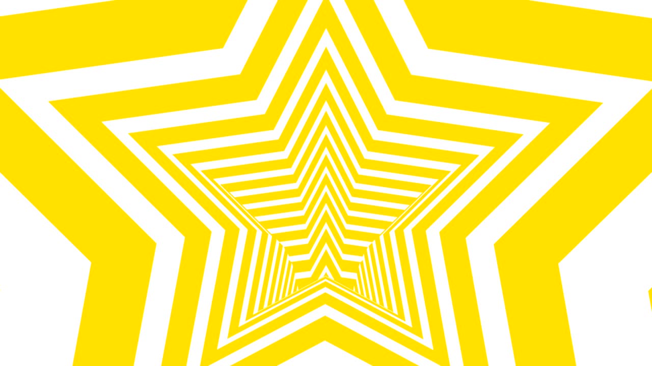 Animated Hypnotic Star with White and Gold Yellow Seamless loop Background.