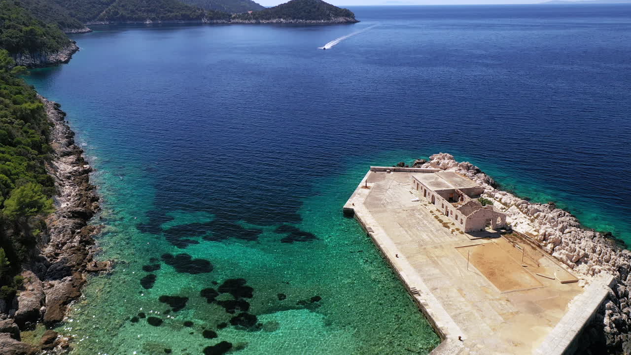 Small Dock Near The Mountain Of Lastovo Island, Croatia. - aerial drone