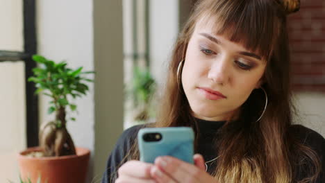 social media, phone and creative designer reading