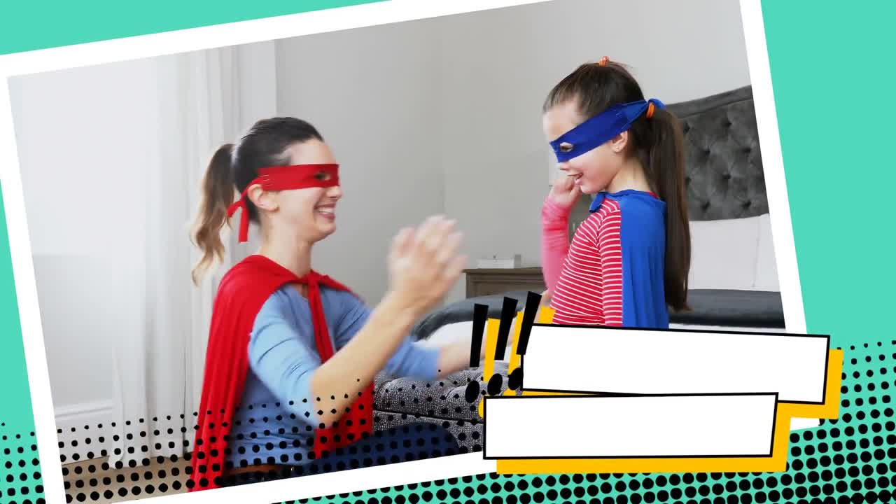 어머니가 딸의 슈퍼히어로 의상을 고치고 있습니다.