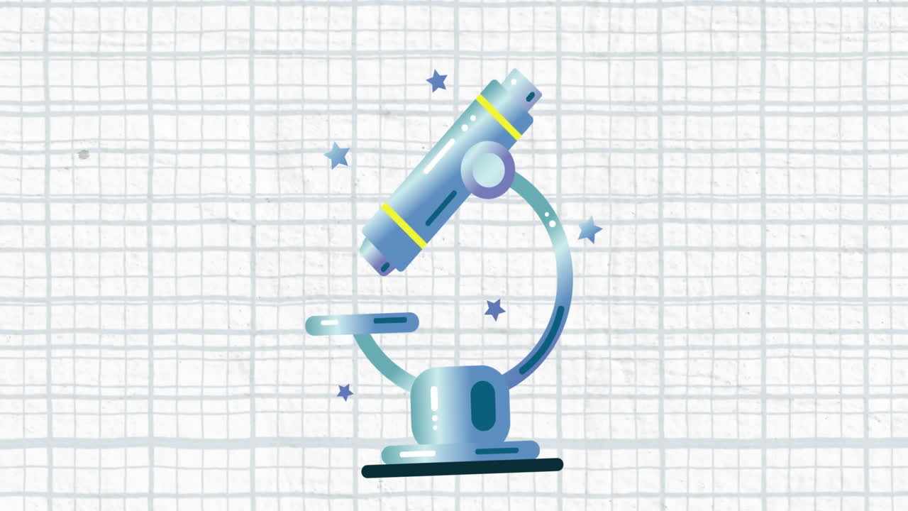 Animation of microscope icon against copy space on white lined paper background