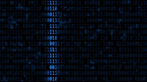 Abstract motion over varying blue binary code background in 4K - brightening via light bar in horizontal movement