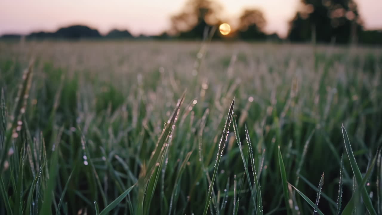 Dew-kissed Grass at Sunrise