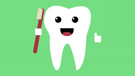 cartoon dancing happy tooth icon, healthy teeth concept loop green background