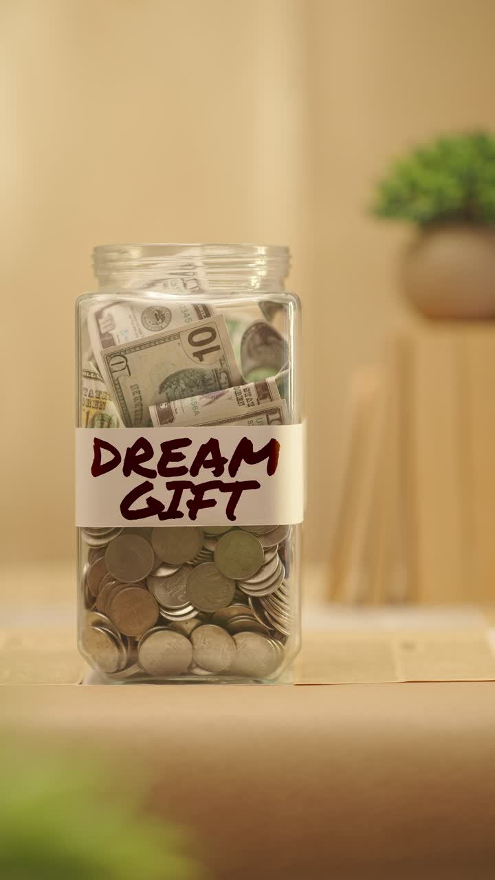 VERTICAL VIDEO OF PERSON SAVING MONEY FOR DREAM GIFT