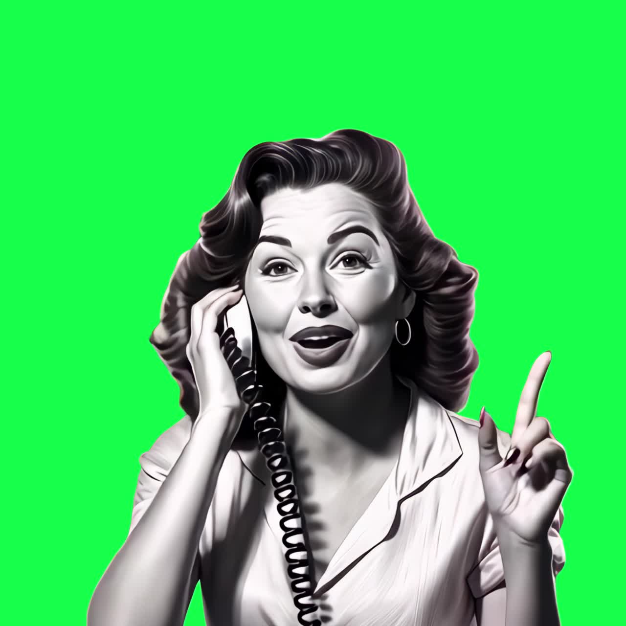 Retro woman phone conversation animation, transparent 4K video, green screen