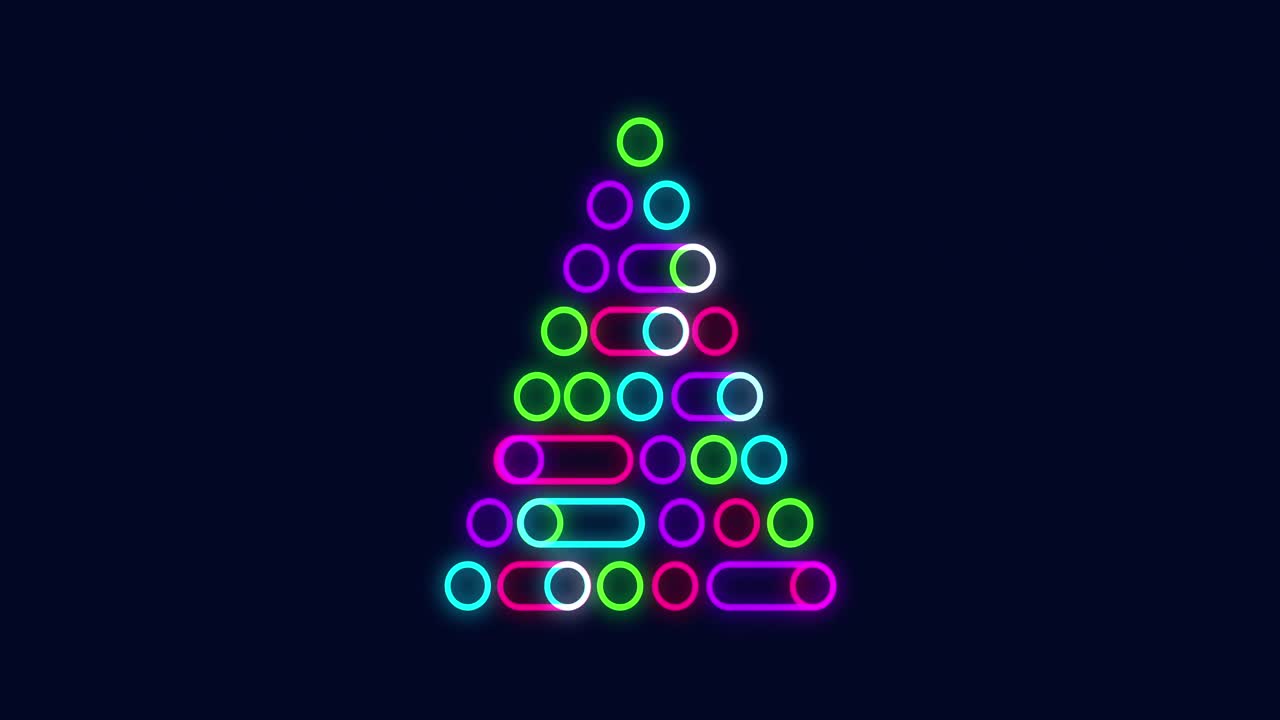 Animation of a digital Christmas tree with baubles and Christmas decorations on dark blue background
