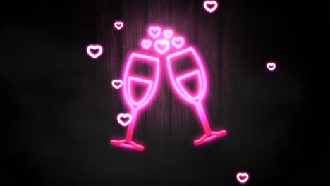 Animation-closeup-small-pink-romantic-hearts-and-champagne-glasses-on-Valentines-day-background