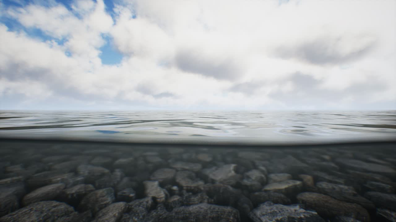 바다의 바다 풍경과 하늘과 바다의 파도가 물선으로 물속 부분으로 나 ⁇ 어져 있습니다.