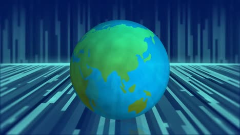 Animation-Eines-Sich-Drehenden-Globus-über-Grünen-Lichtspuren