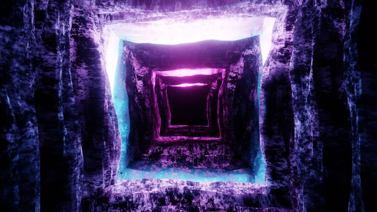 Abstract seamless looped animation of Infinite tunnel Squares form tunnel sectors. glowing light