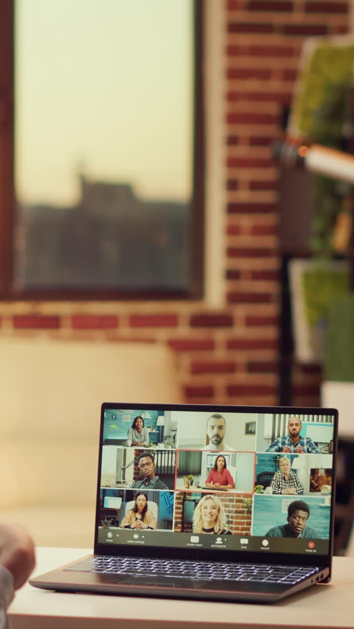 Vertical African american adult on videocall