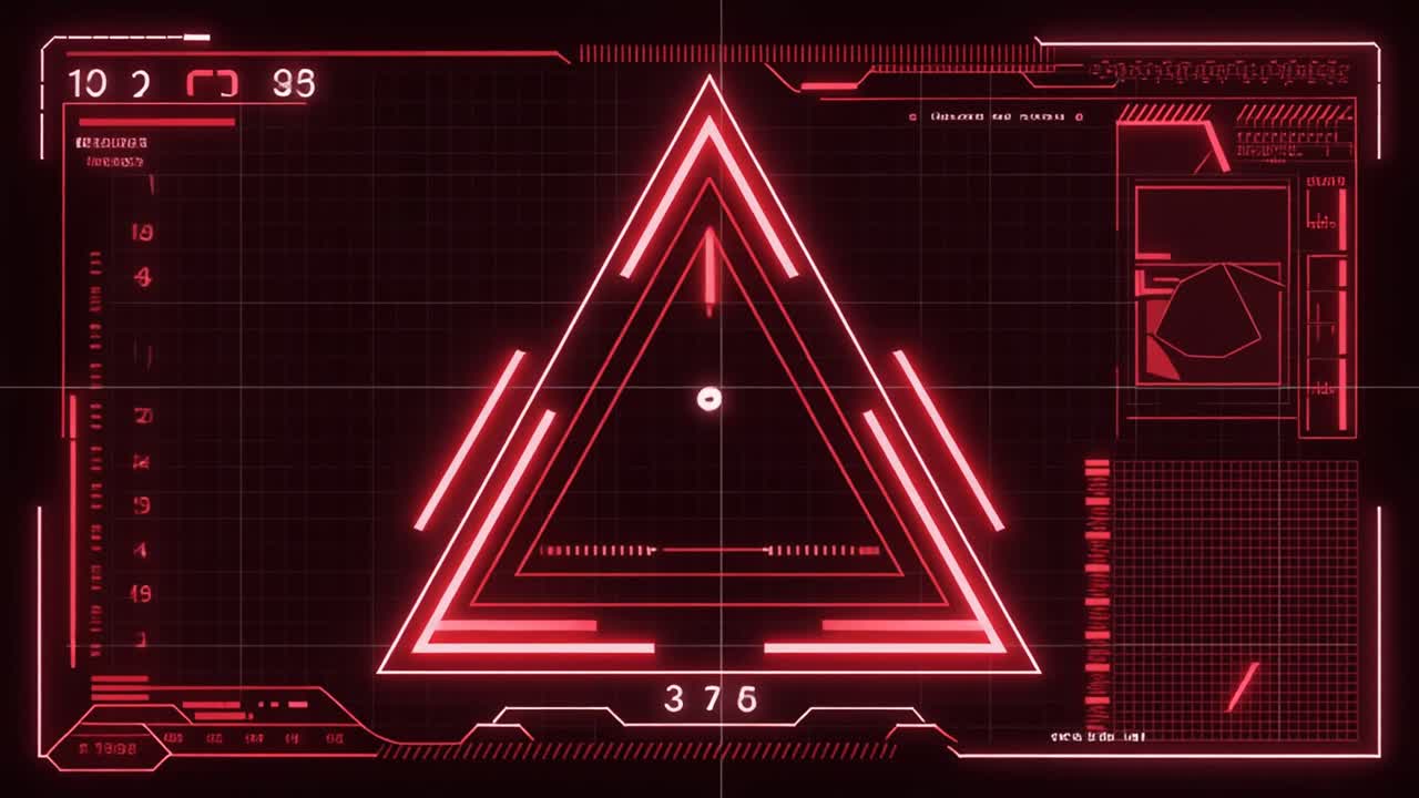 Futuristic Digital HUD with Red Warning Triangle and Data