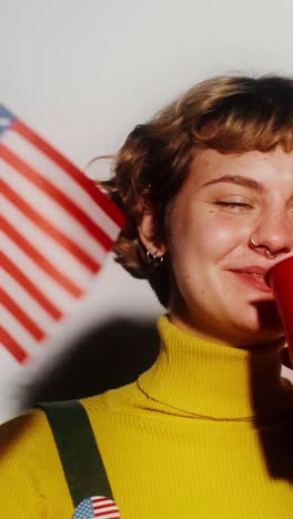 woman with american flag decorations