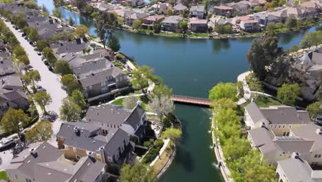 houses on santa clara in bridgeport valencia, california, 4k aerial view