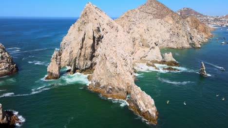 Los-Cabos,-Cabo-San-Lucas,-Aerial-view-of-rocks-cliffs-and-shoreline,-BCS,-Mexico