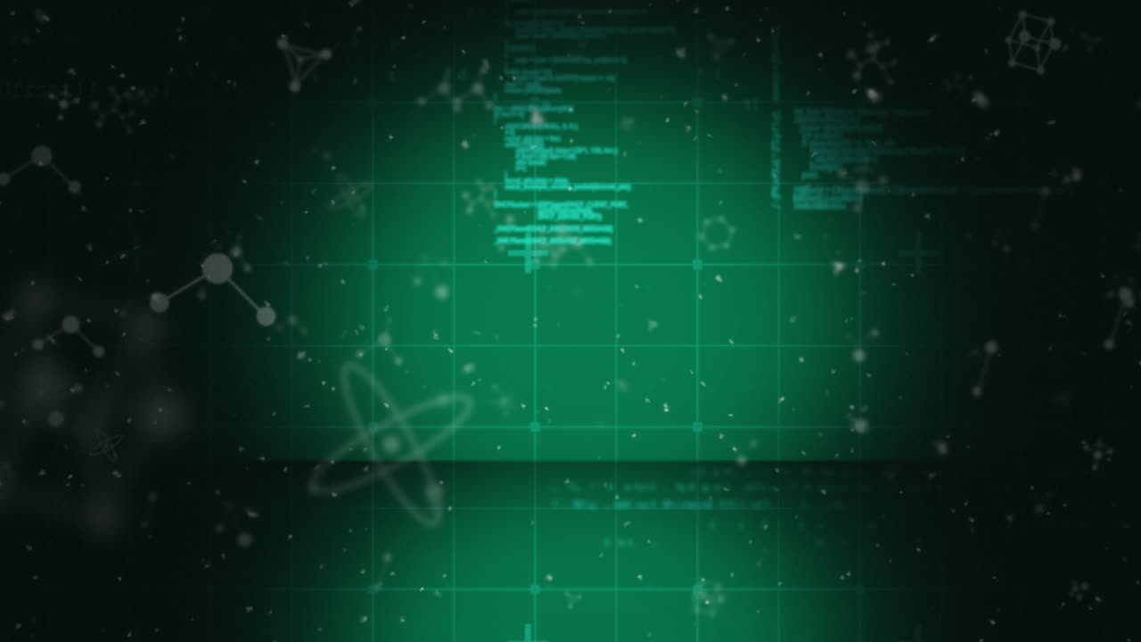 Animation von Datenverarbeitung über Molekülen auf grünem Hintergrund