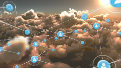 animación de redes de conexiones con iconos en el cielo