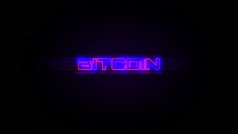 flashing bitcoin text electric blue and pink neon sign flashing on and off with flicker, reflection, and anamorphic lights in 4k