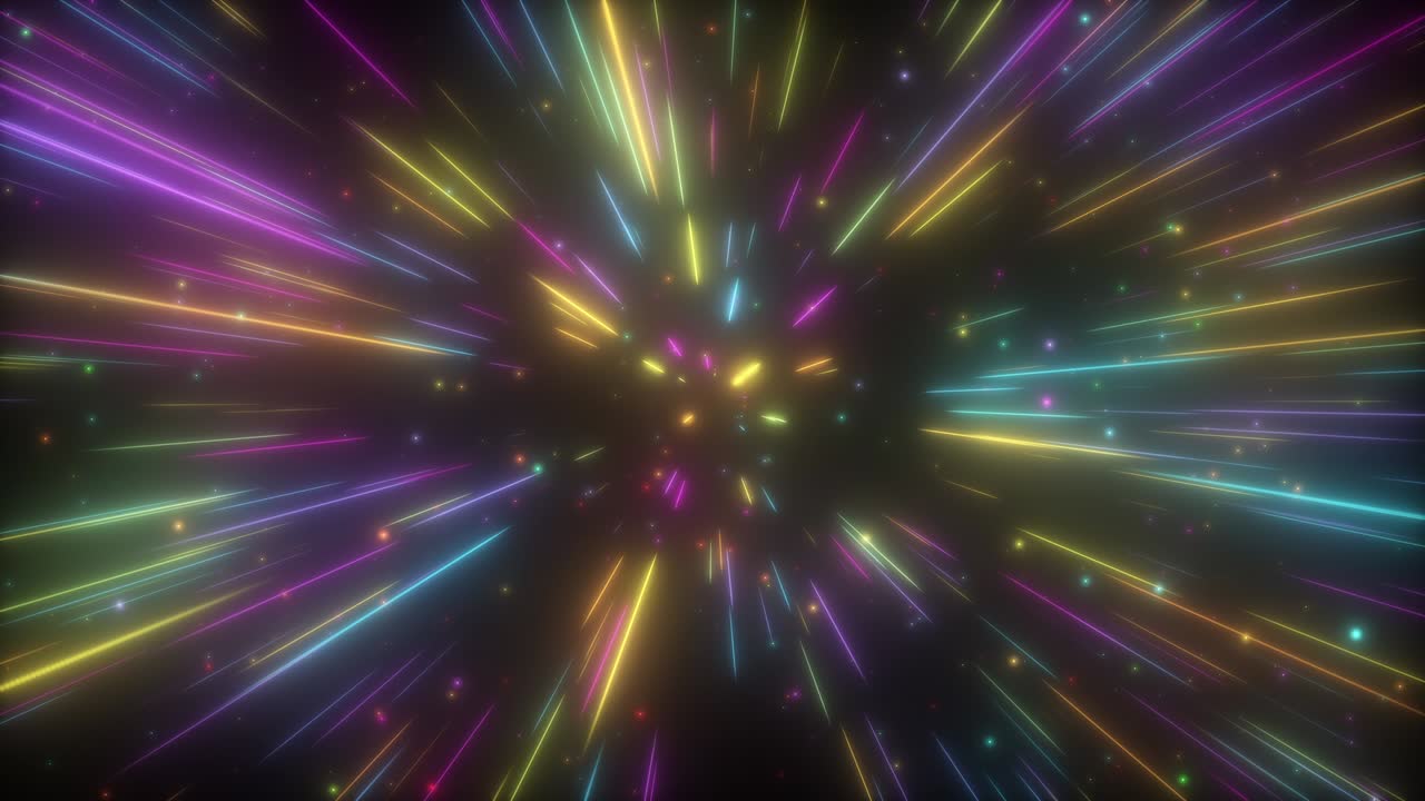 우주 하이퍼스페이스 배경: 빛의 속도, 네온 빛나는 추상적 인 광선 및 움직이는 별, 별을 통해 움직이는 시엄리스 루프 4k 애니메이션