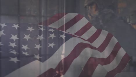 Animation-of-flag-of-usa-over-diverse-soldiers