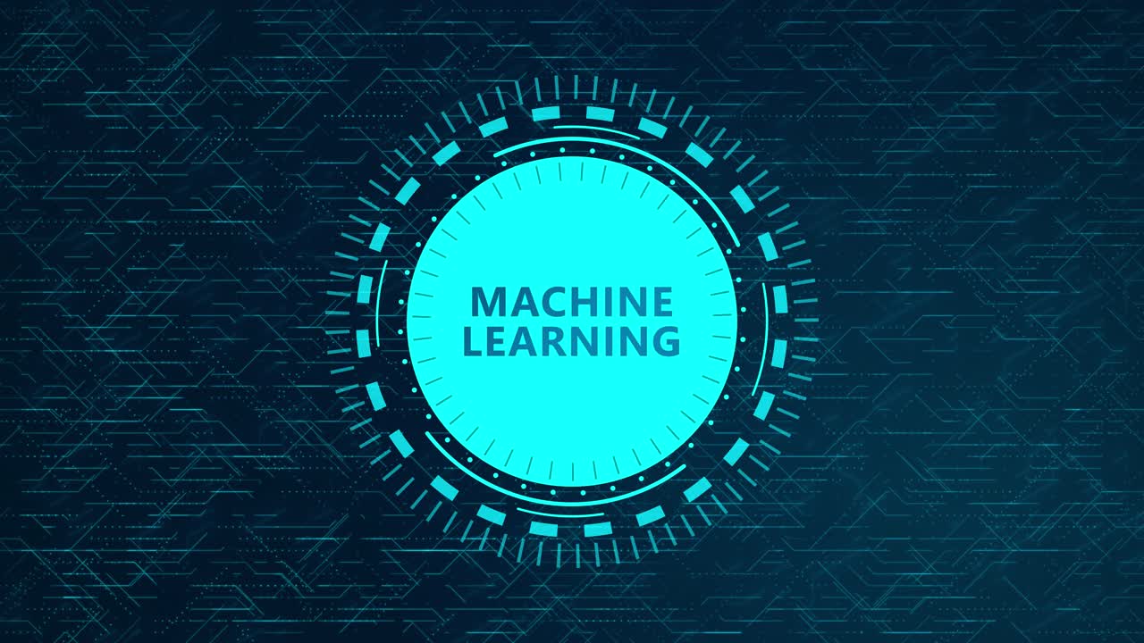 Futuristic Machine Learning Concept with Rotating HUD Elements and Circuitry Design