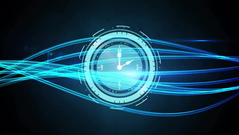 animation of clock moving over neon trails