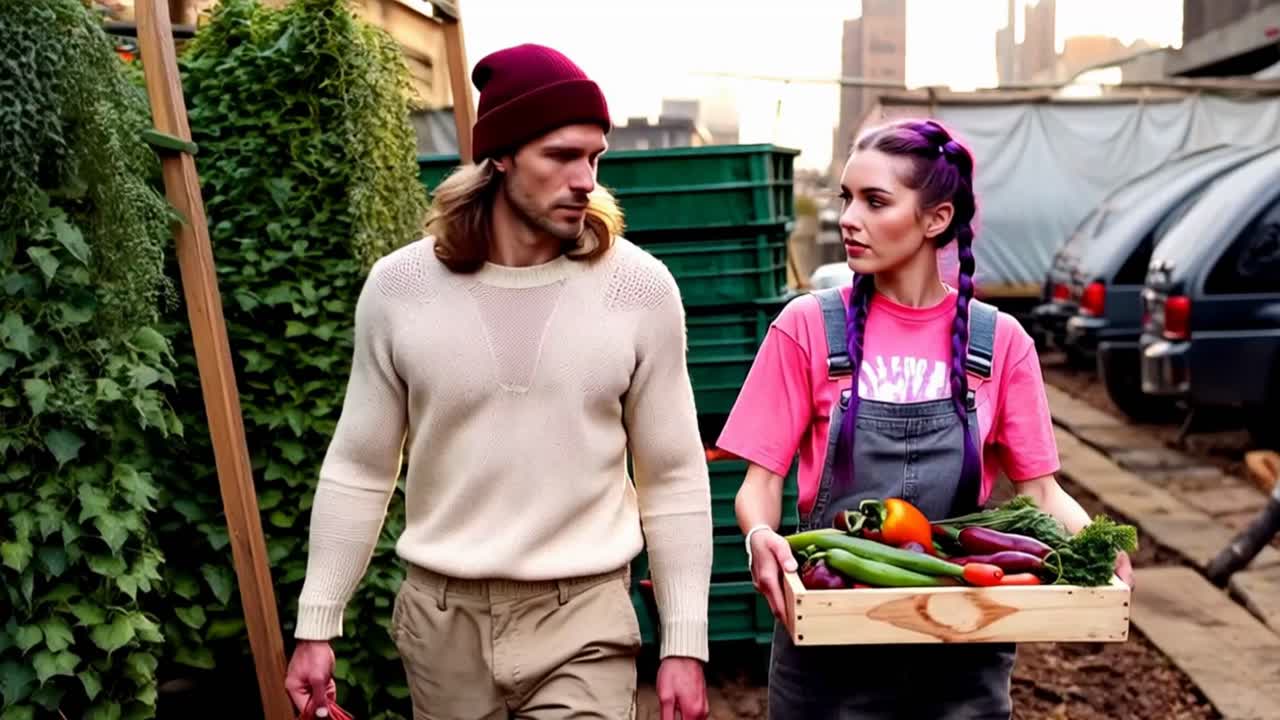 A man and a woman are walking together, the man is wearing a white shirt