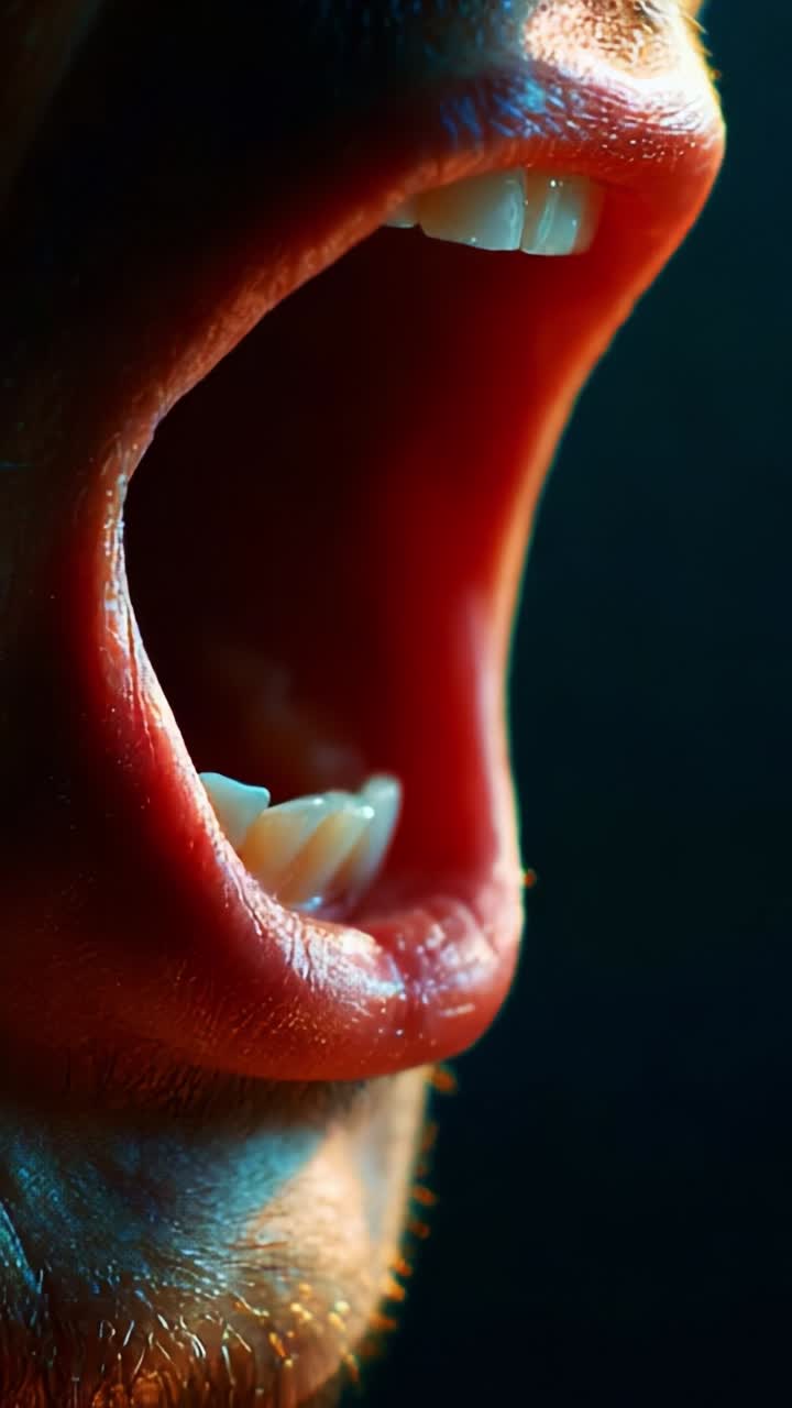 A Close-Up Exploration of Human Expression, Featuring a Dynamic Yell, Transitioning to a Subtle, Quiet Mouth, Capturing Emotion in Two Contrasting Frames