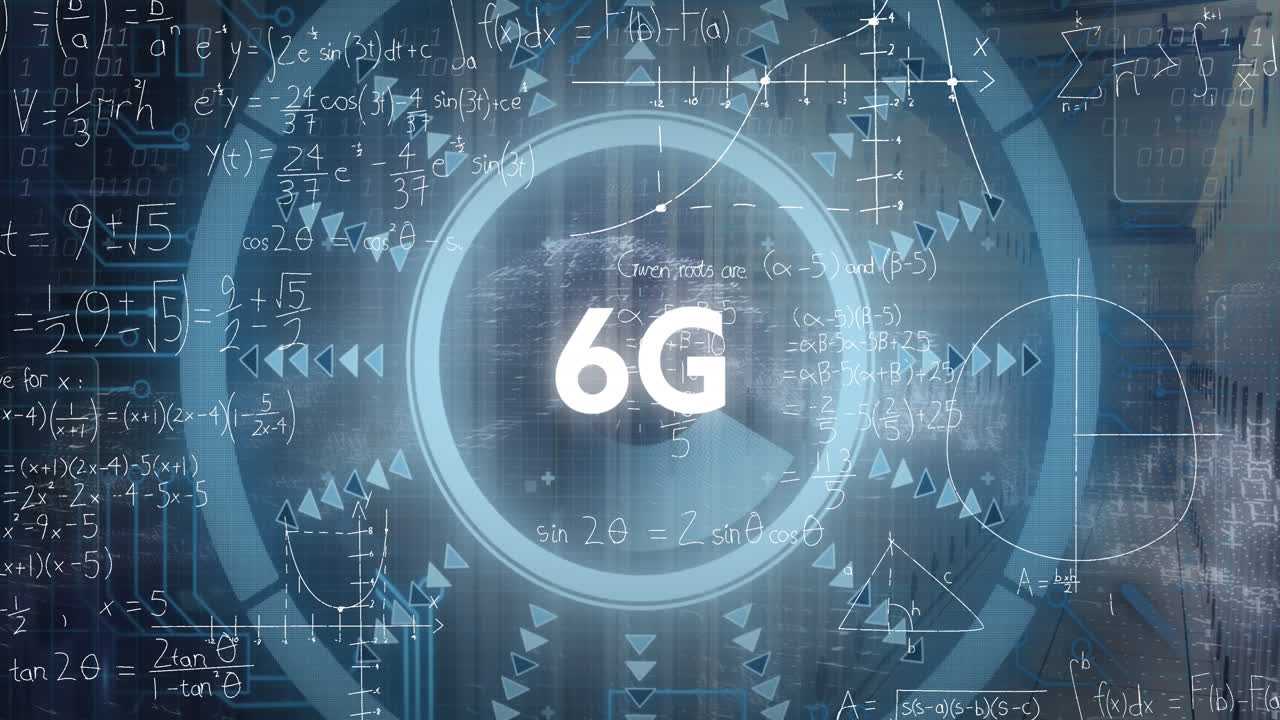 animación del procesamiento de datos y texto 6g a través de la sala del servidor