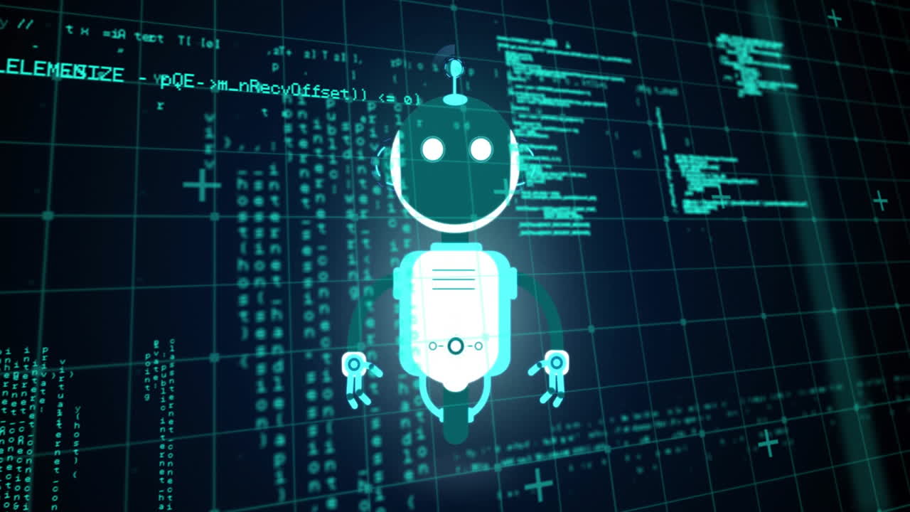 Animation of data processing over robot icon