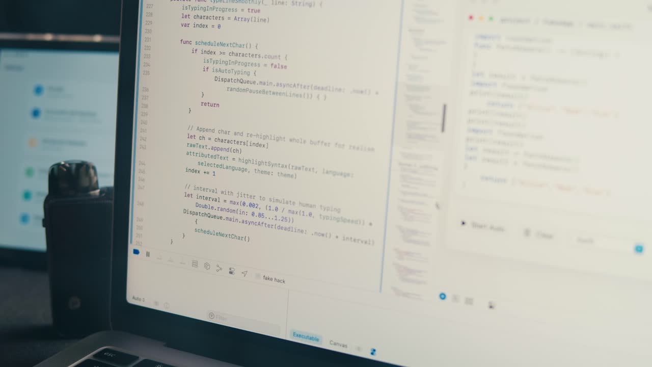 Developer Vaping While Coding on Laptop Screen