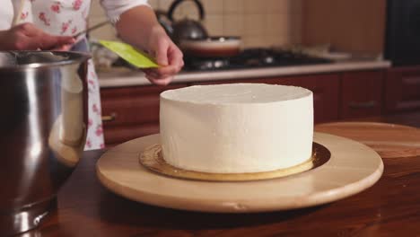 woman decorating a cake