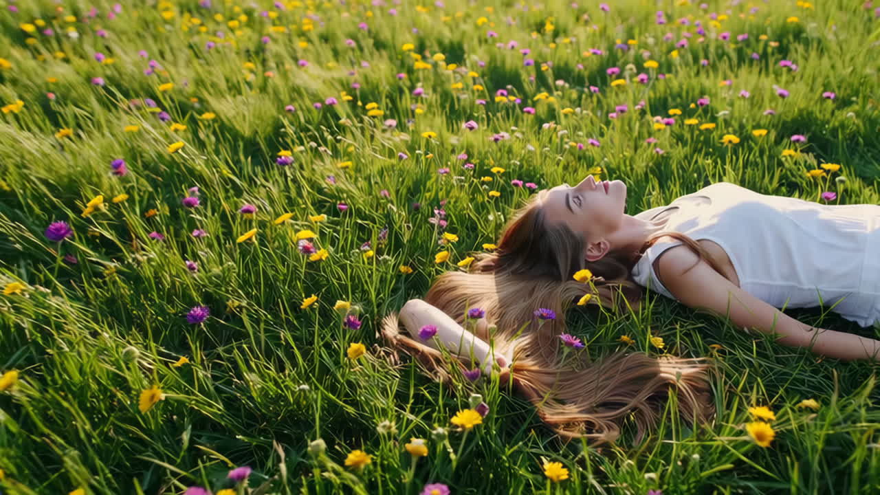 Woman Lying in Flower Field