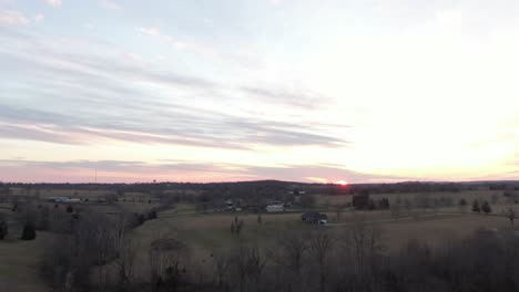 pull back during sunset over a beautiful countryside