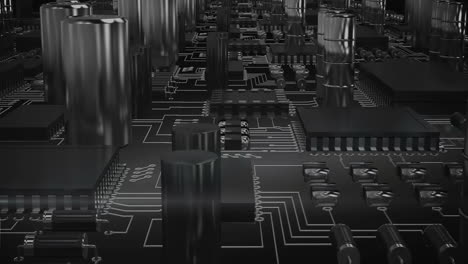 animación del procesamiento de datos digitales a través de una placa de circuitos informáticos