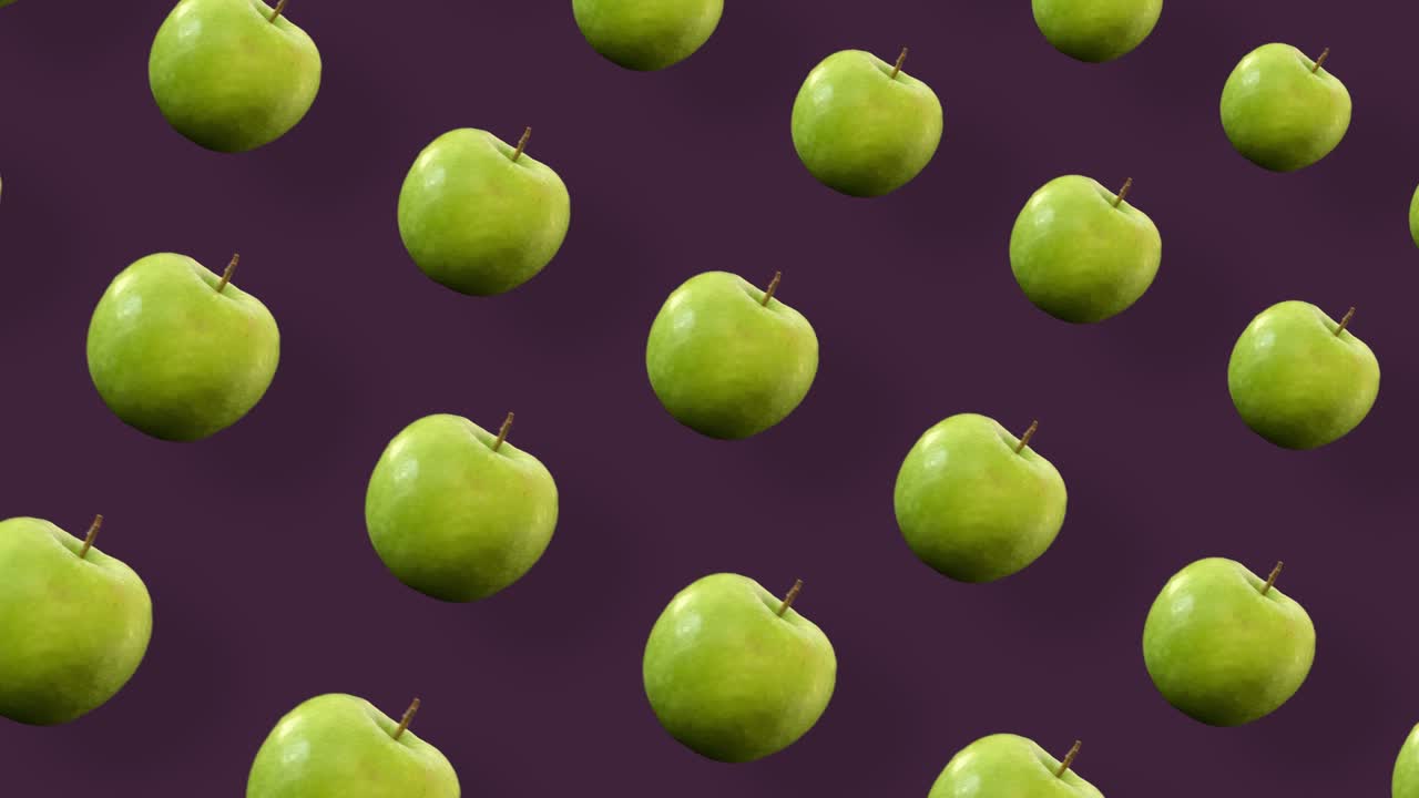 신선한 사과의 녹색 과일 패턴: 사과와 함께 완벽한 패턴: 현실적인 애니메이션: 4k 비디오 모션