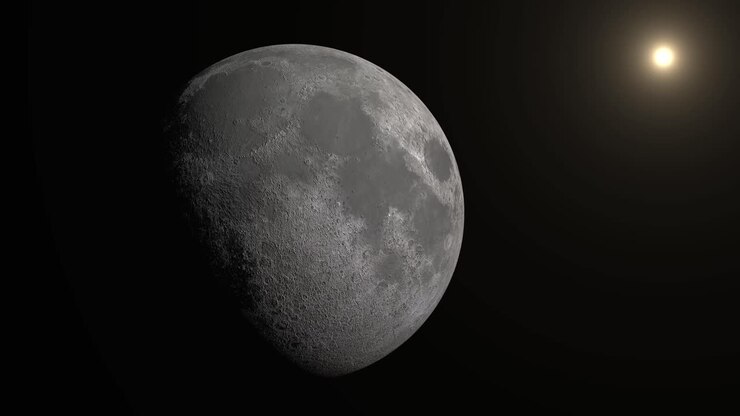 Vista encantadora da lua e do sol no espaço sideral