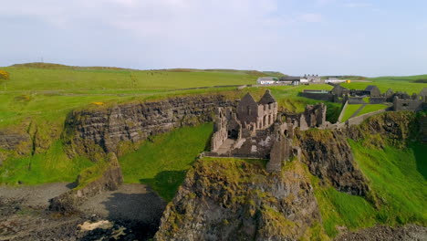 dunluce castle, clockwise aerial half orbital, heading east