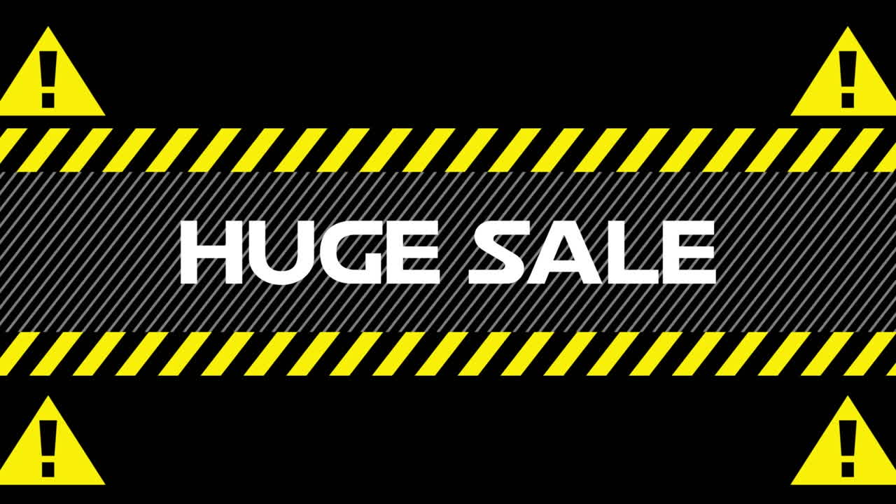 위험 표지판에 거대한 판매 텍스트의 애니메이션, 검은색에 분홍색 연기 폭발