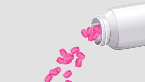 pink capsules pouring from a white bottle