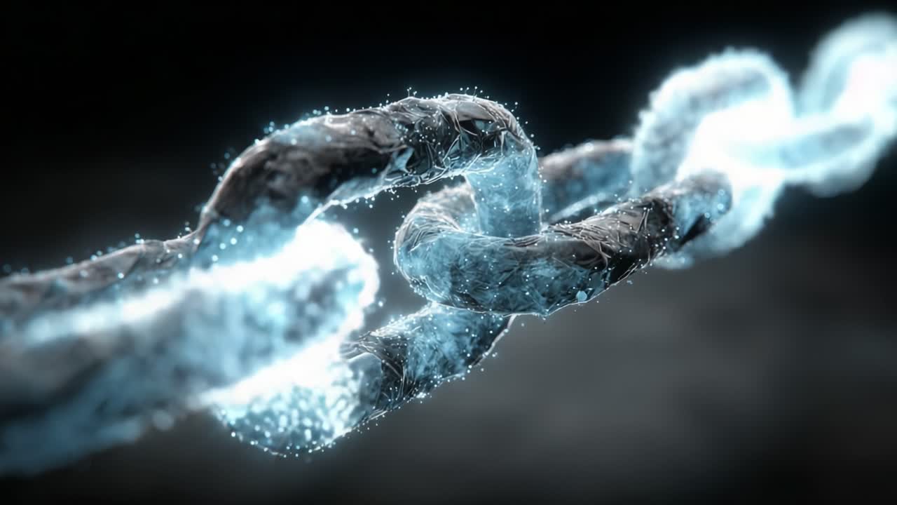 A Captivating Visual of a Futuristic Chain with Sparkling Elements Evoking Strength, Connectivity, and Motion in a Dynamic and Abstract Setting