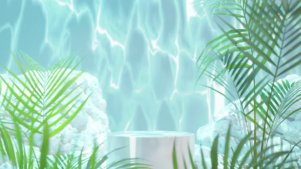 마법의 폭포 오아시스 파란색 배경