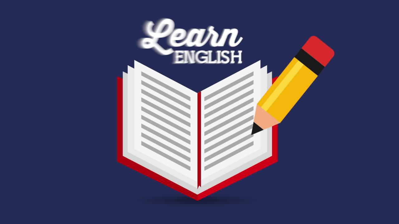 libro con lápiz aprender inglés animación
