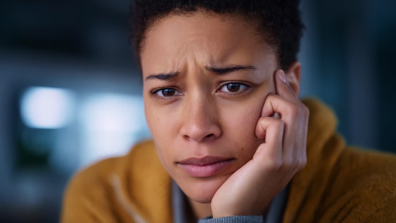 A contemplative moment captured in a serene environment, highlighting expressions of worry and deep thought as the subject reflects on personal emotions